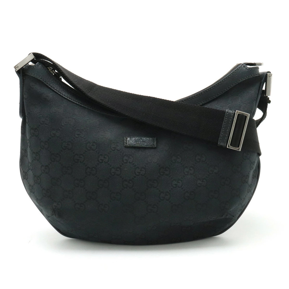 Gucci GG Canvas Crossbody Bag Gusset Leather Black